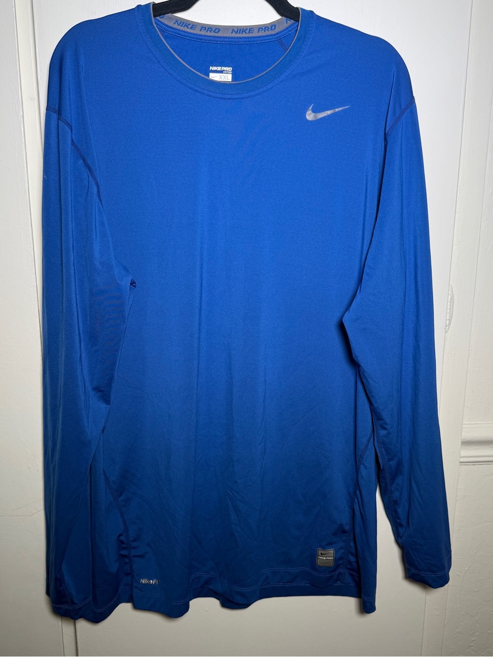Nike Pro Fitted 2XL Blue L/S Dri-Fit Shirt Men's Active